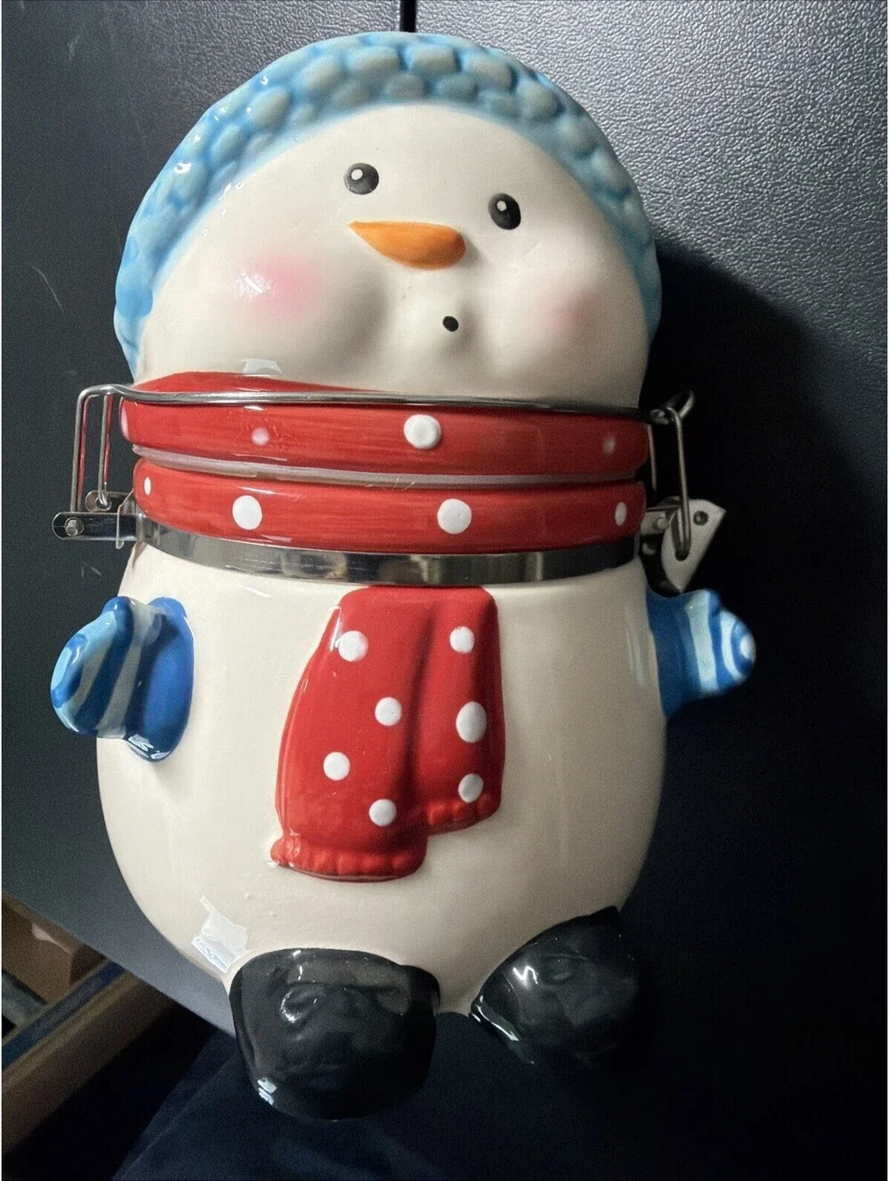 Snowman Jar Canister Hinged Lid Conagra Brands Swiss Miss Ceramic Storage 2017
