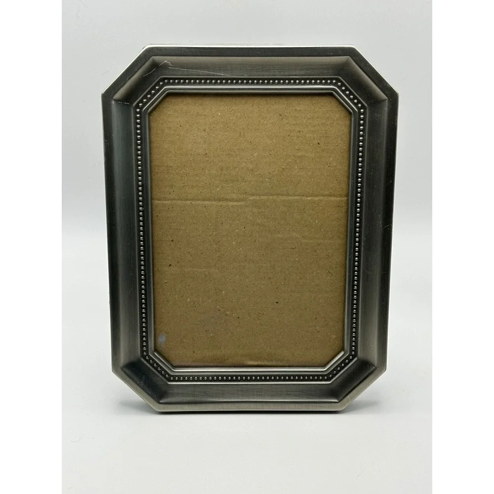 Burnes of Boston‎ Pewter Beaded Octagon Picture Frame 4x6 Tabletop Decor Silver