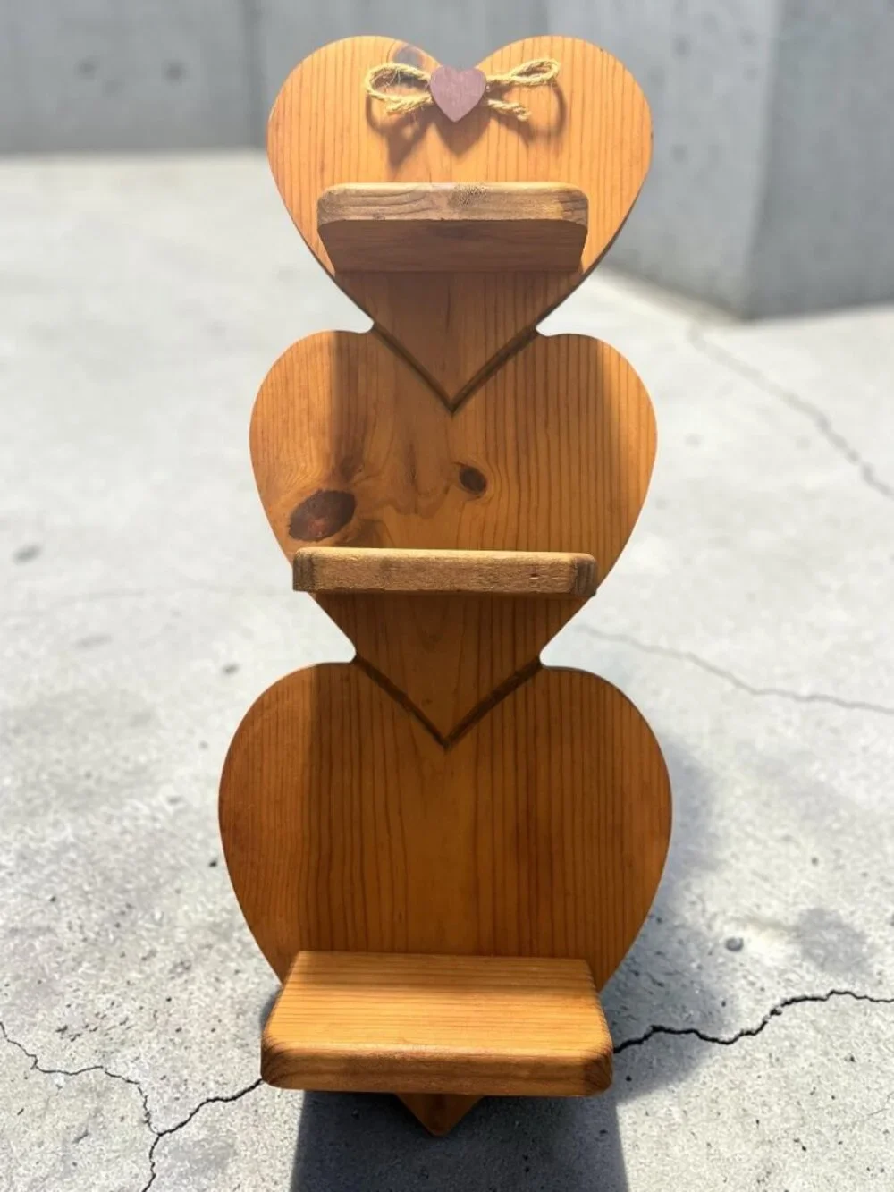 Home Interiors Heart-Shaped Wooden Wall Shelf With 3 Tiers & Bow Accent