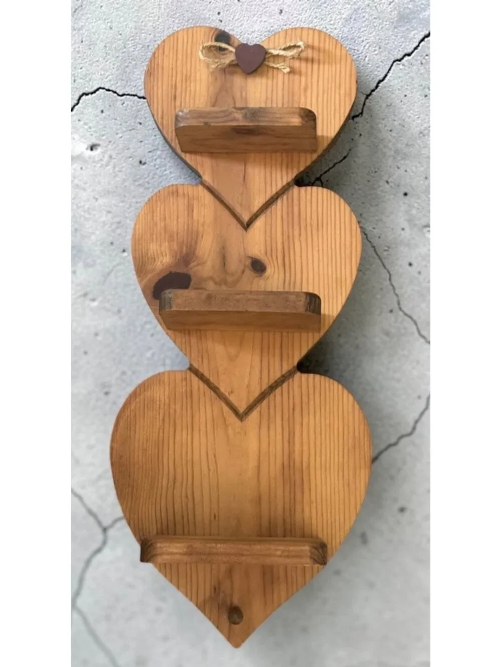 Home Interiors Heart-Shaped Wooden Wall Shelf With 3 Tiers & Bow Accent