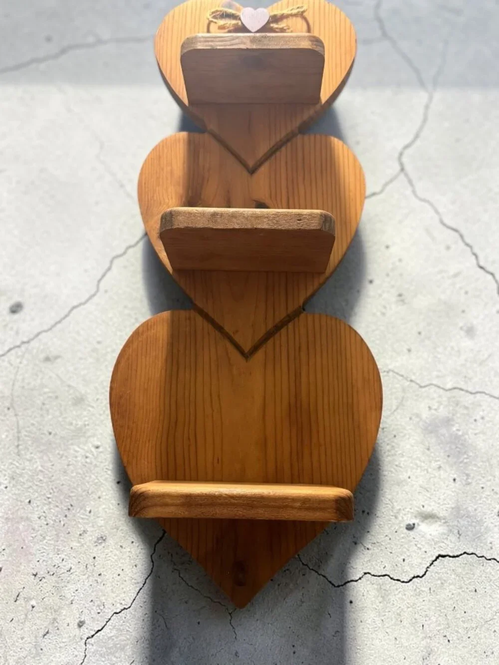 Home Interiors Heart-Shaped Wooden Wall Shelf With 3 Tiers & Bow Accent
