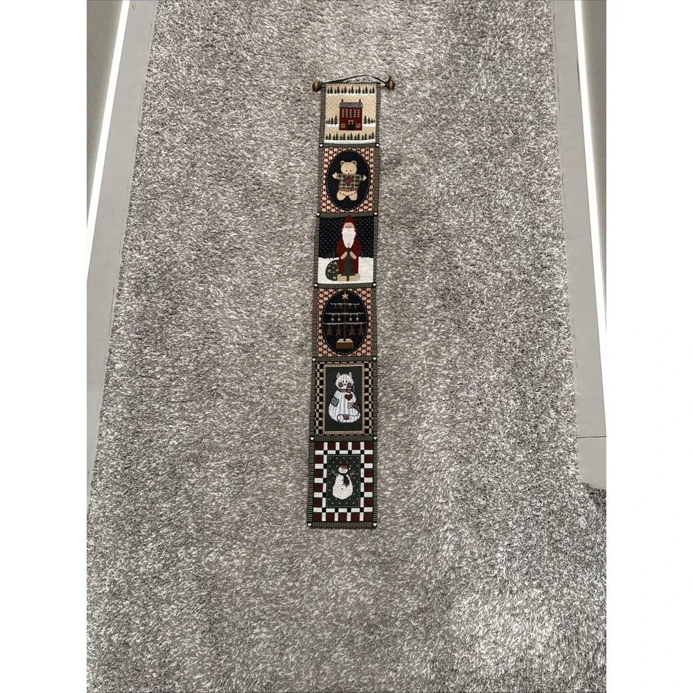 Christmas Bell Pull Holiday Wall Tapestry Santa Tree‎ Cat Snowman Folk USA Made