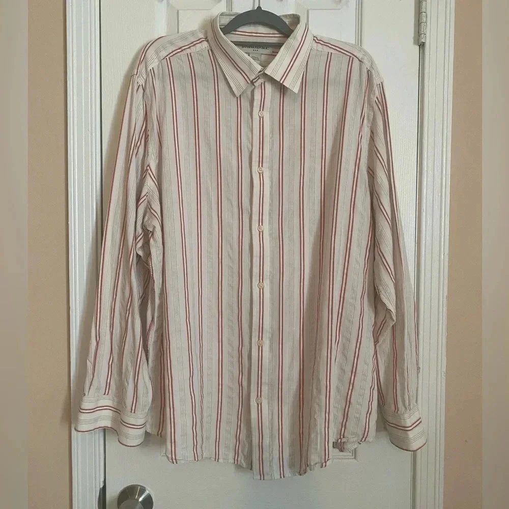 Banana Republic Men's Long Sleeve Shirt 100% Cotton‎ Cream Stripe Size XX Large