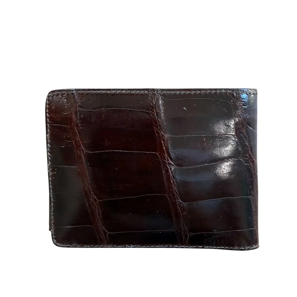 Tex Tan Mens Real Alligator Leather Bifold Wallet Brown Exotic Hideaway Pocket