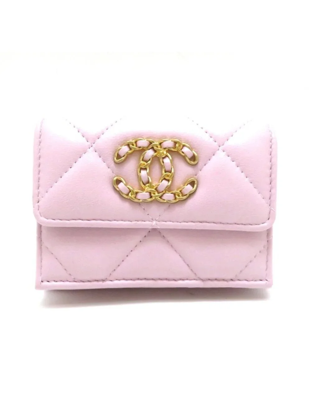Chanel 19 Compact Wallet Light Pink Lambskin Trifold
