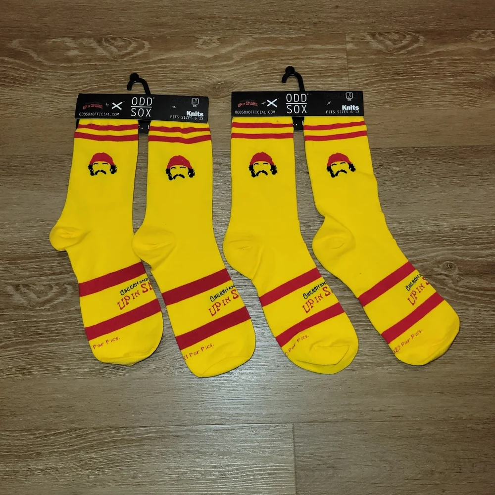 2 Pairs - Cheech and Chong Yellow Up In Smoke Crew Socks Odd Sox Size 6-13 New