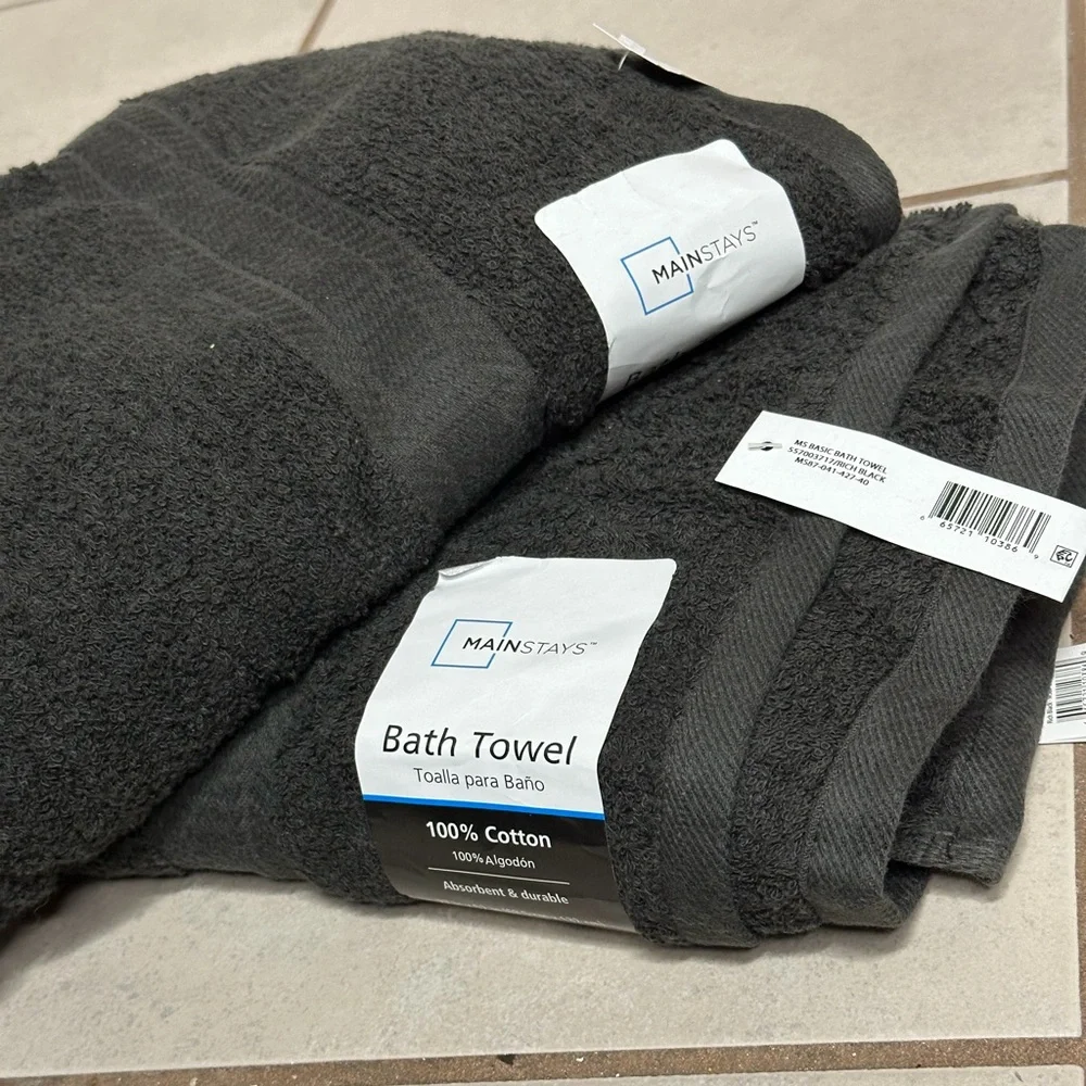 Mainstays Black/Charcoal Gray 2‎ Bath Towels cotton rich