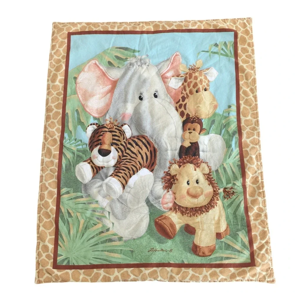 Handmade Baby Blanket 31x39 In‎ Jungle Safari Animals Quilt Cotton Elephant Lion