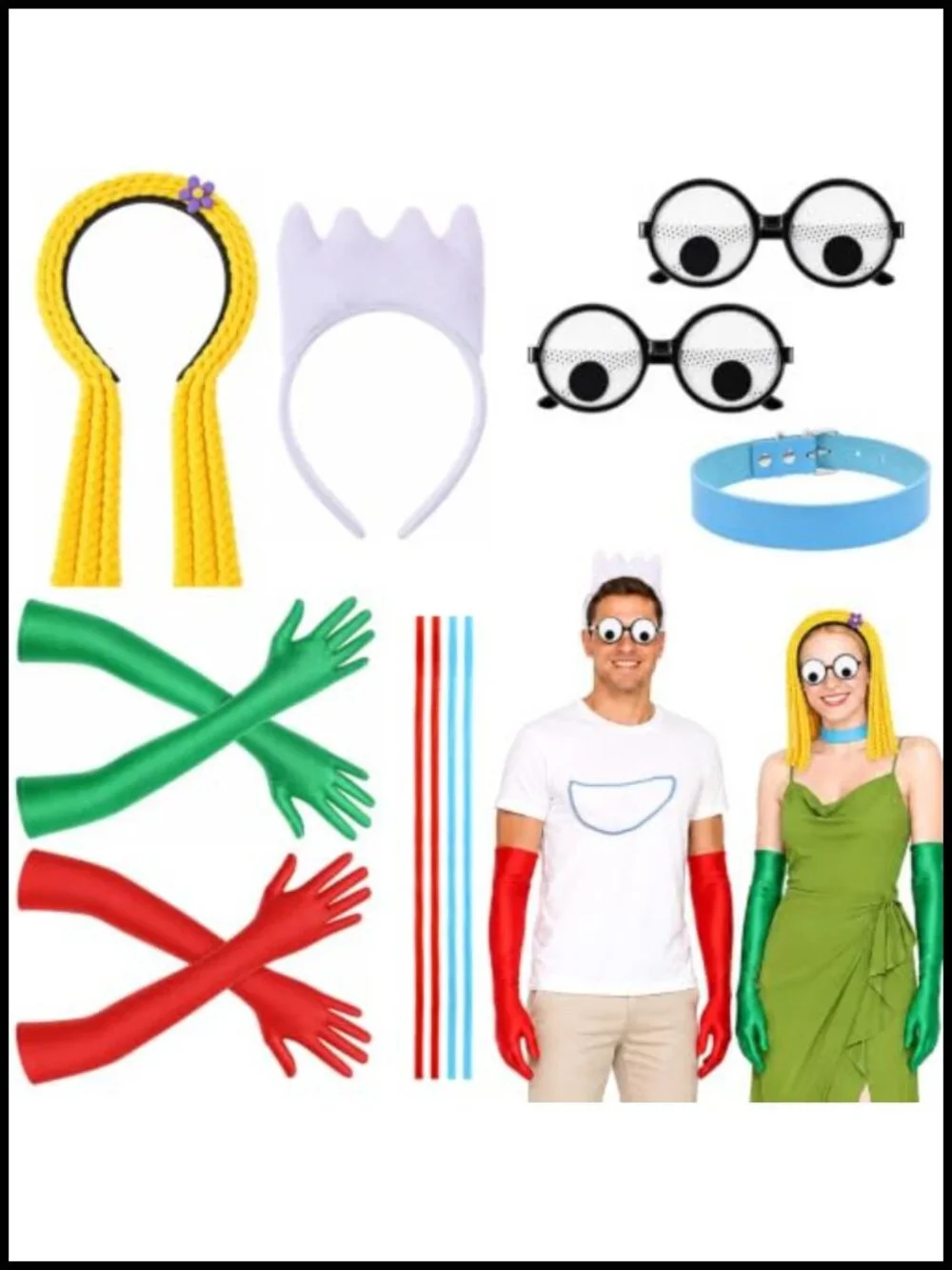 Halloween Fork Knife Costume Set with Googly Eyes Gloves Hair Accessories for