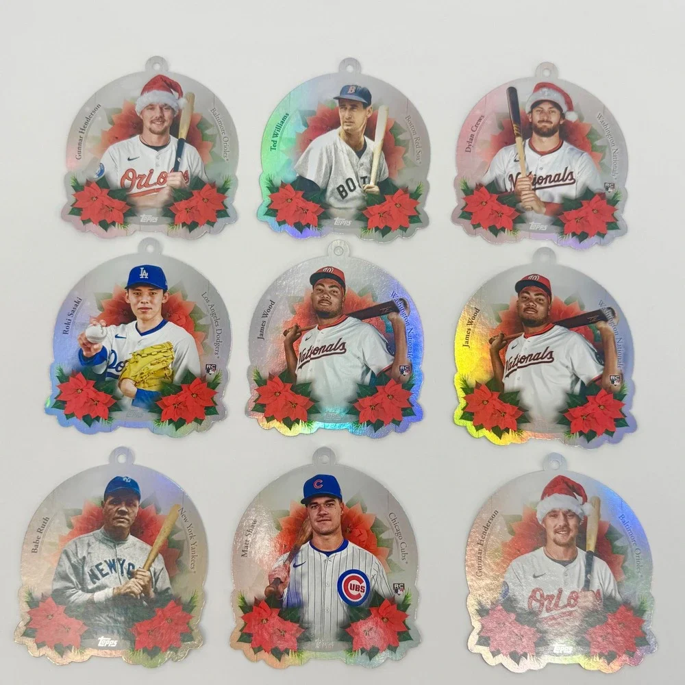 Topps MLB Holiday Baseball Card Ornament Lot 9pc Ruth Williams Henderson‎ Wood
