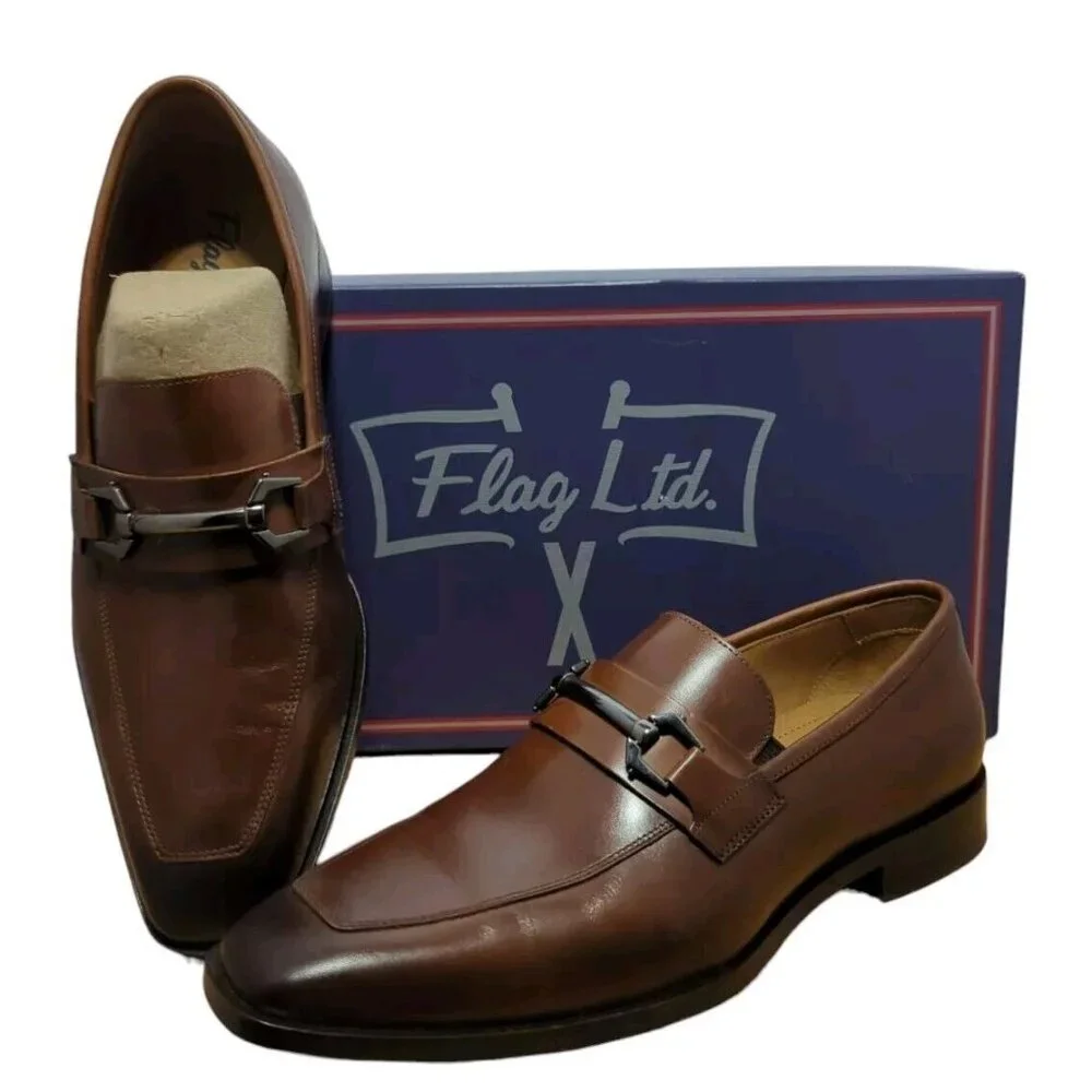 Flag LTD. Men's‎ Noble Bit Leather Brown Loafer Dress Shoes SZ 8.5