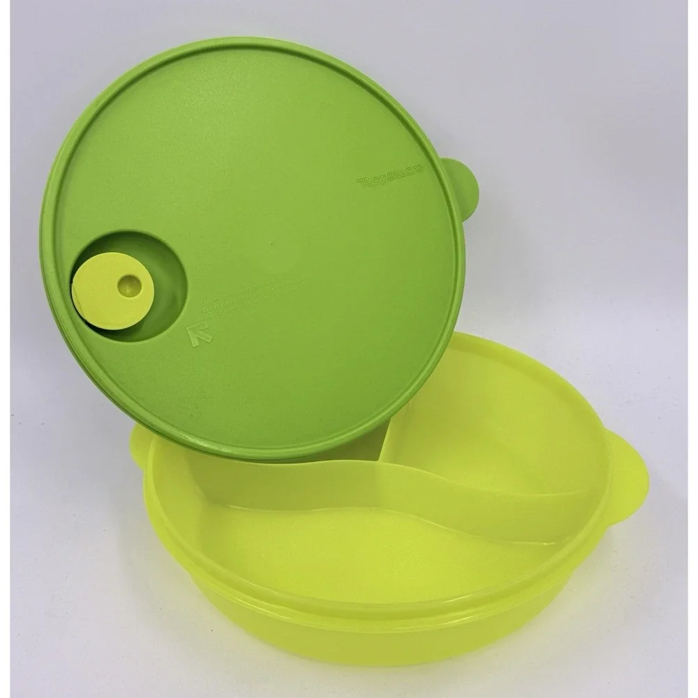 Tupperware 3284C-1 Green & Yellow Crystal Wave 3‎ Triple Divided Bowl Vented NEW