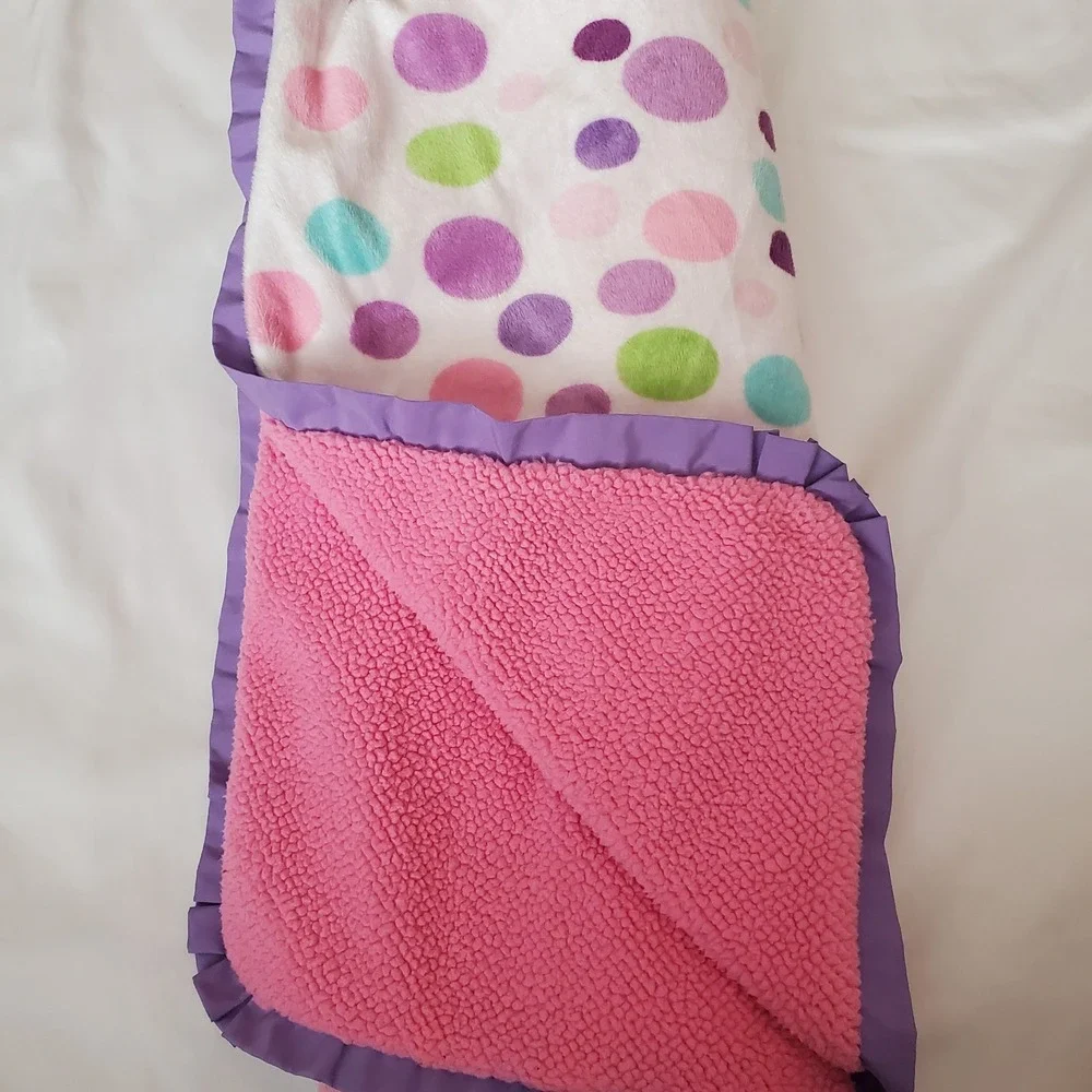 Carters Cozy Baby Girl Blanket Polka Dots Pink White Blue Green Purple‎ Satin