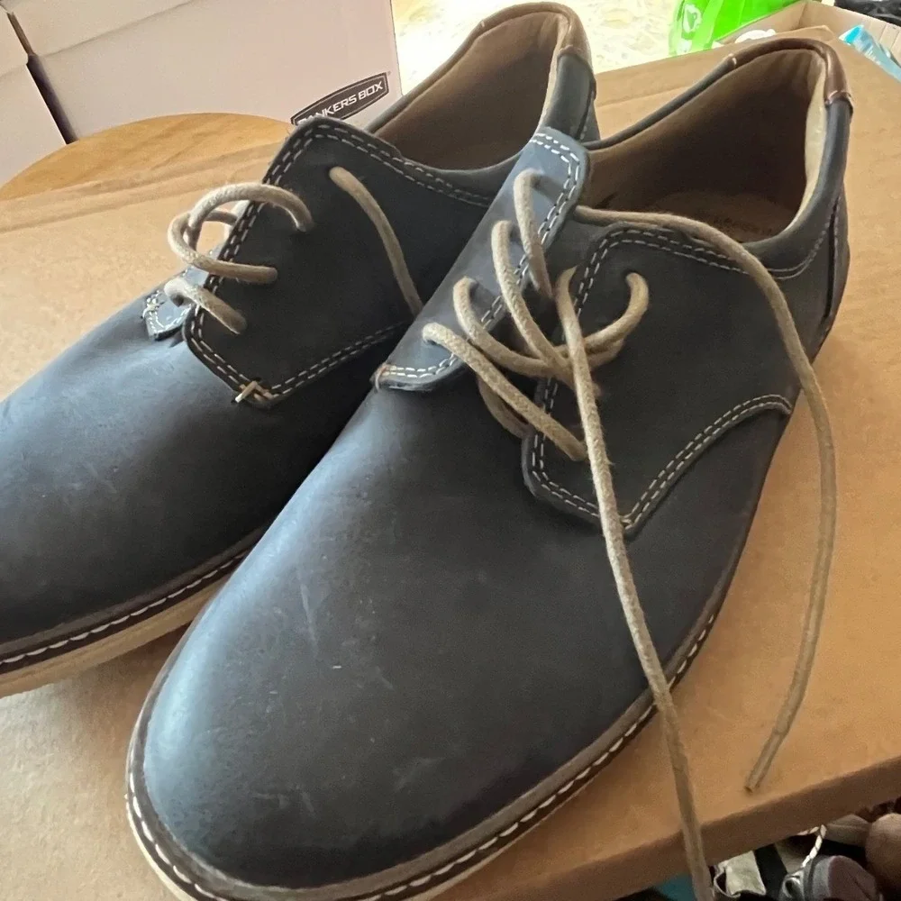Johnston & Murphy J&M Navy‎ Blue Leather Plain Toe Derby Shoes Mens 8.5M