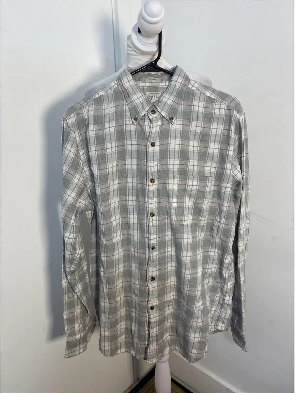 J CREW Flannel Shirt‎ Men Medium Gray Plaid Button-Down Mid-Weight AZ540