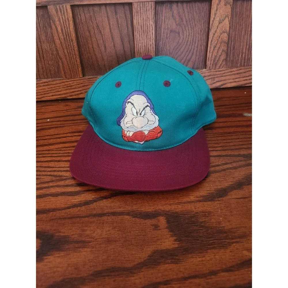 Vintage 90's Disney Grumpy Snapback Baseball Hat Cap Taiwan Snow White Dwarfs‎