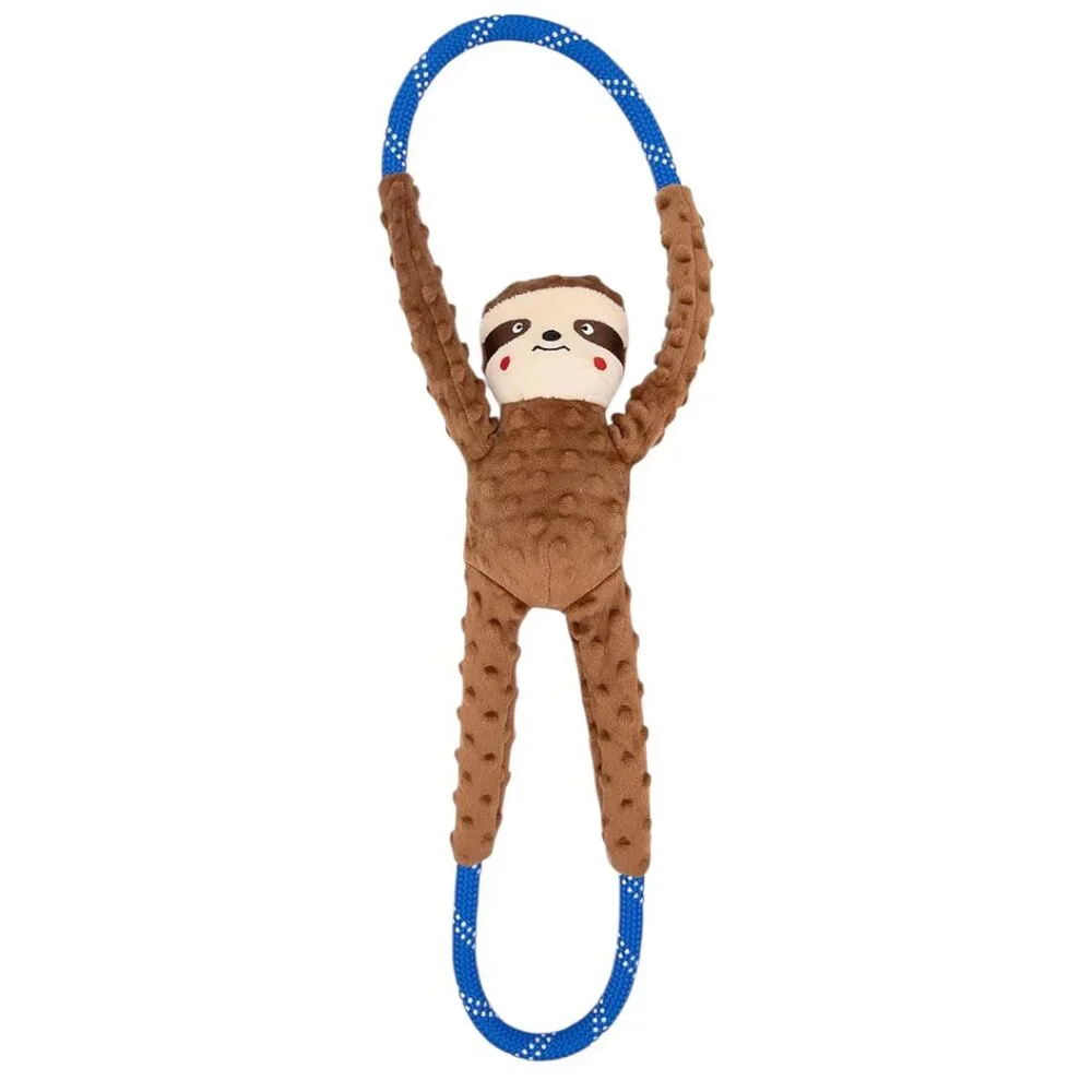ZippyPaws Climbers Sloth Squeaky Dog Toy Brown‎ Blue Climbing Rope Tug 28 Inch