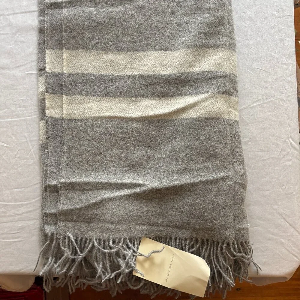 NEW NWT Alicia Adams Alpaca - Alpaca & Wool Blend Blanket Throw Wrap Scarf Grey