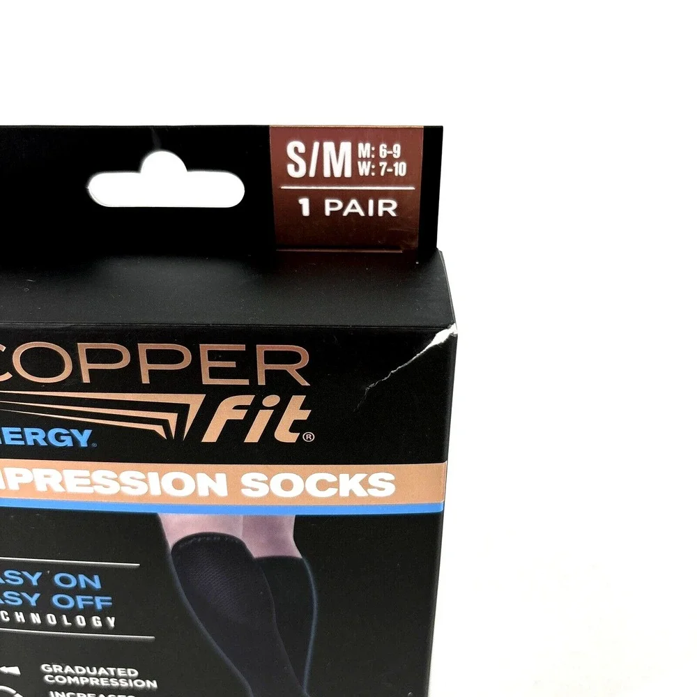Copper Fit S/M‎ Energy Compression Black Socks Men 6-9 Women 7-10 NIB