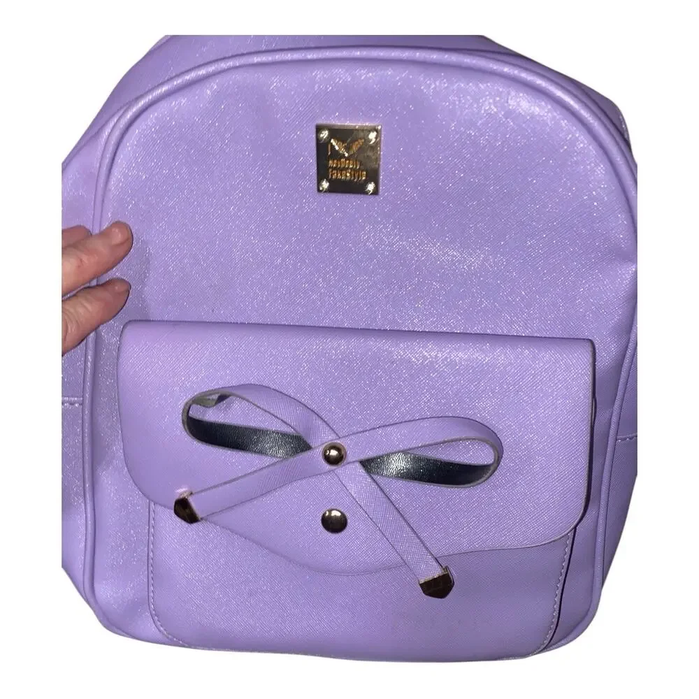 Lavender Backpack W/Decorative‎ Bow & 4 Pockets  Size H 11