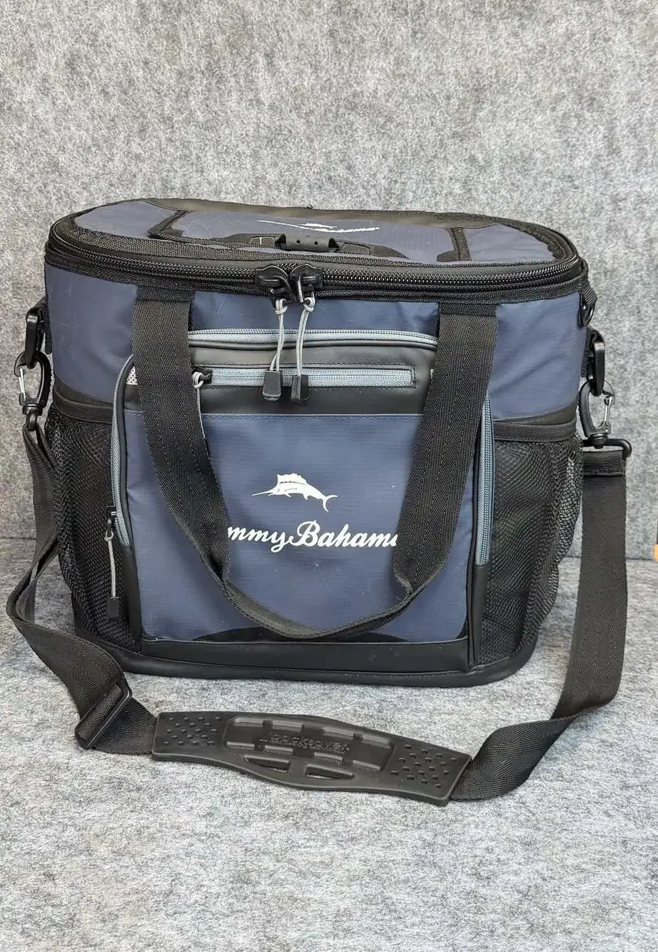 Tommy Bahama Zipperless Hardbody Cooler Bag Blue Grey Shoulder Strap 9 Can