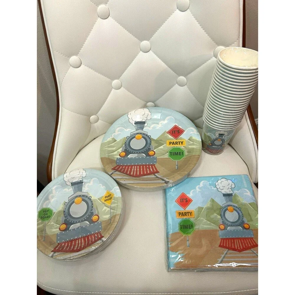 Hudson Train Party Supply Kit for 24 Guests w/ Plates, Cups & Napkins