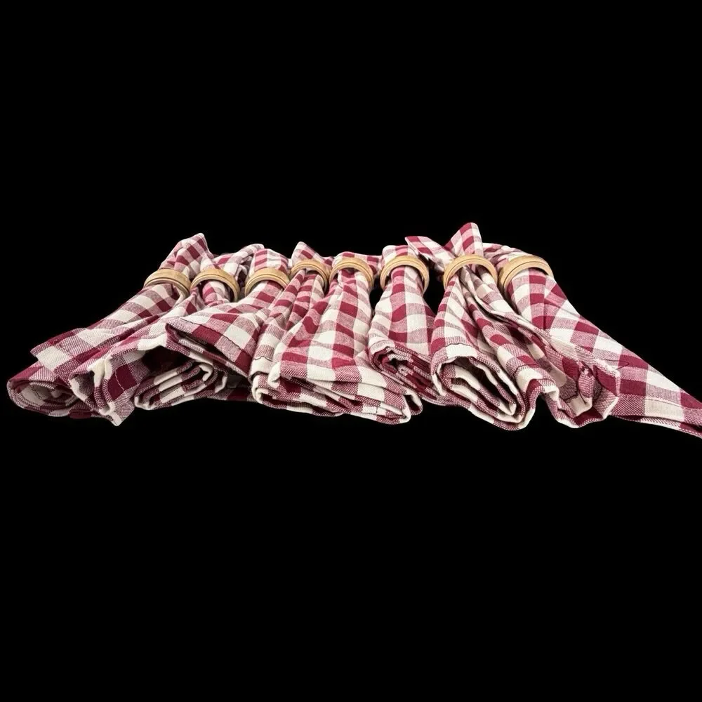 11 Napkins 8 Rings Buffalo Plaid Red Beige 21x11.5 inches Unbranded