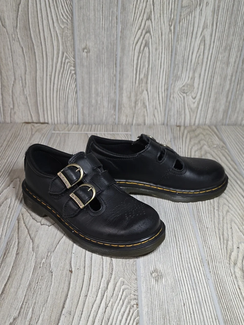 Dr. Martens Kids 8065 Black Leather Mary Jane Shoes Kids Size 13
