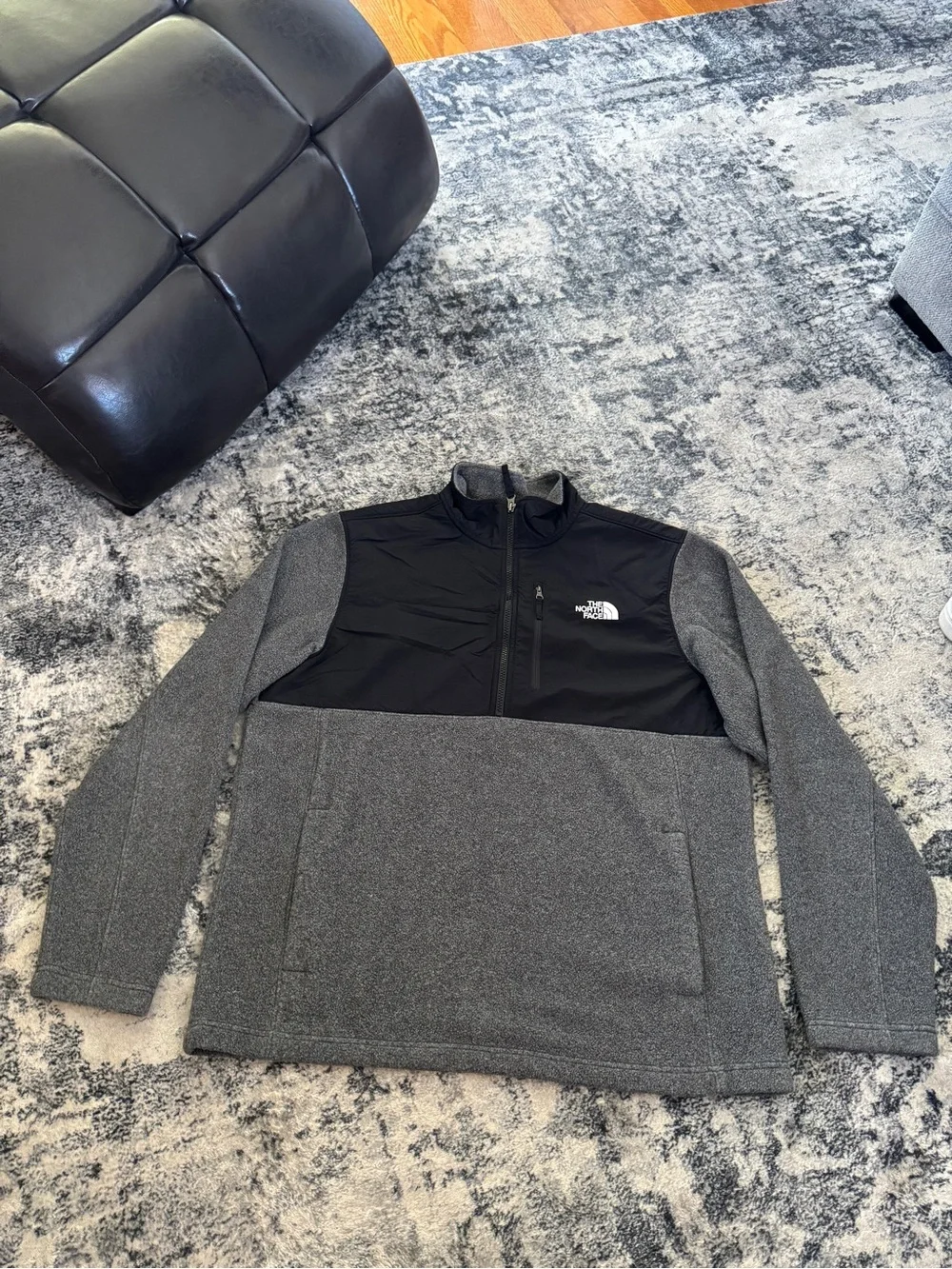 The North Face Black Grey Fleece Logo Quarter Zip Pull Over Jacket