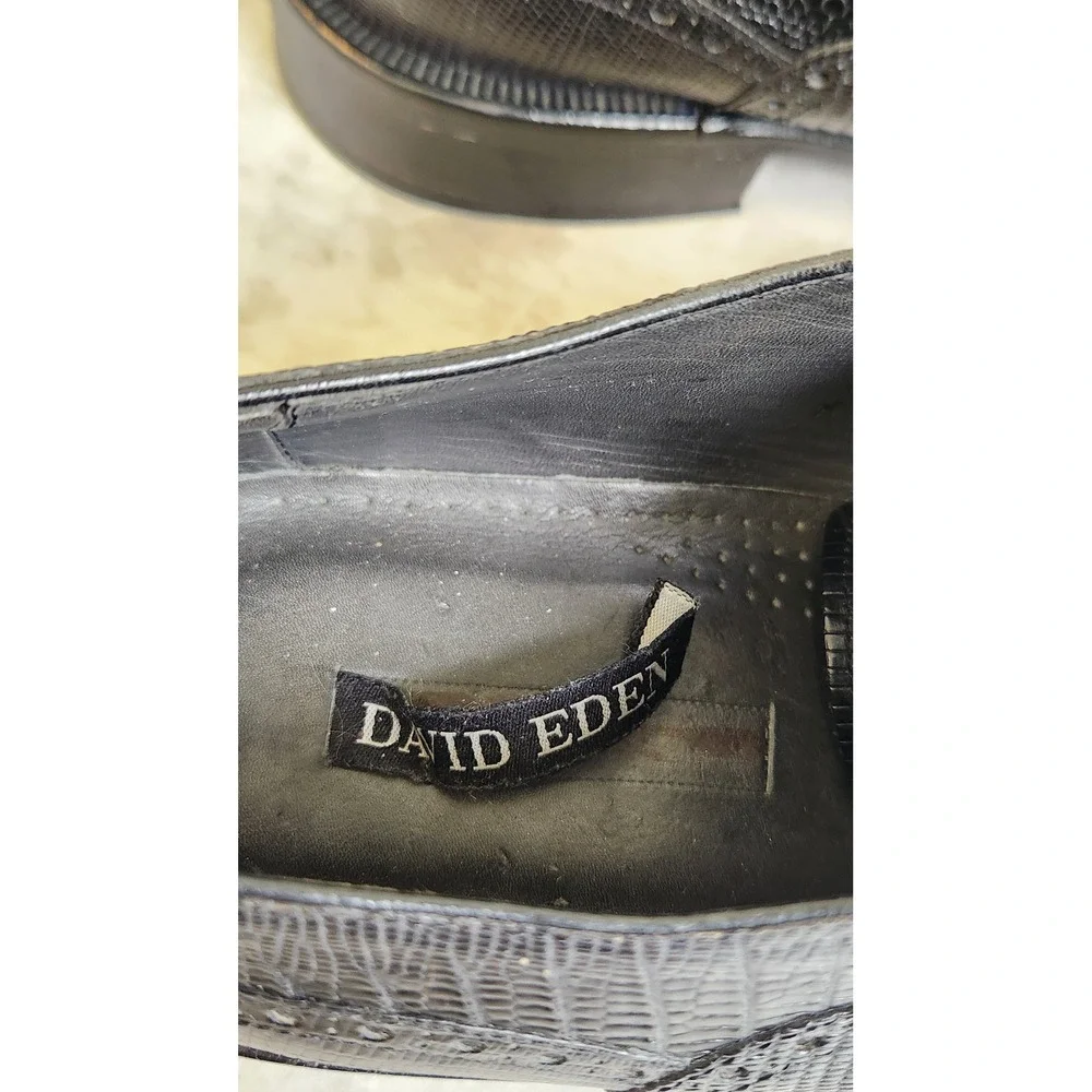 David Eden Men's Lizard Embossed Cap Toe Brogue Oxford Black Shoes 10.5 Formal
