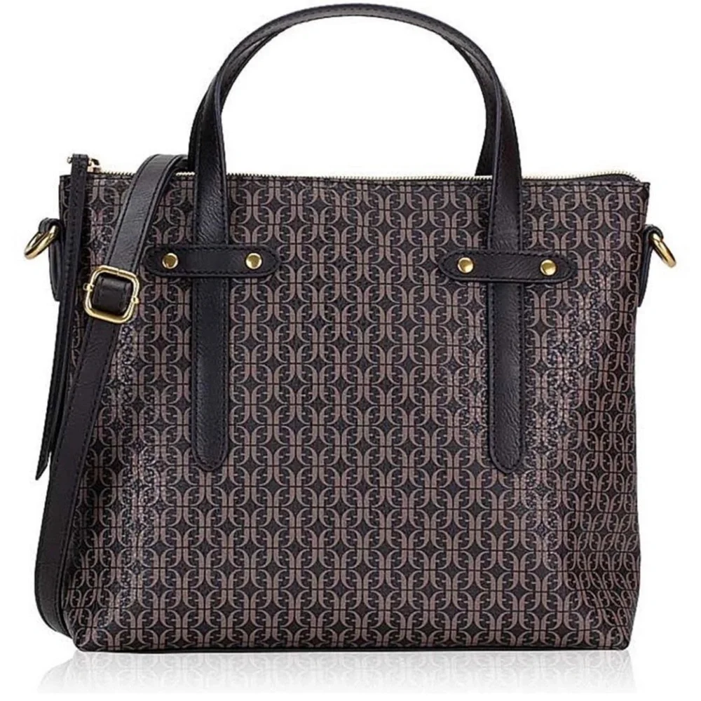 Fossil Felicity Logo Satchel Black Brown