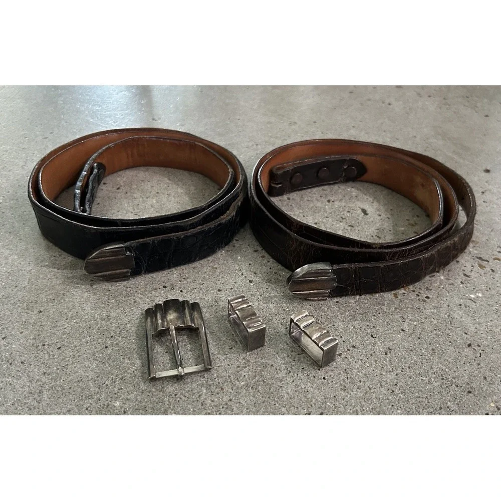 James Reid LTD Alligator Belt With 925‎ Sterling Belt Buckle Sz 44 Lot