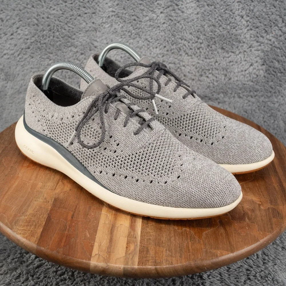 Cole Haan Grand Troy Mens Size 9 (M) Wingtip Oxford Cool Gray Knit Casual Dress