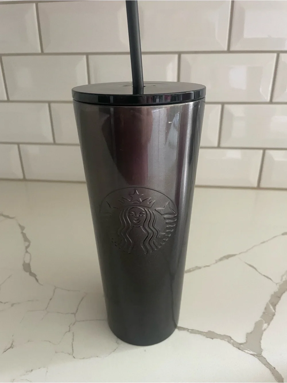 Starbucks black grey silver gradient iridescent stainless steel cold cup tumbler