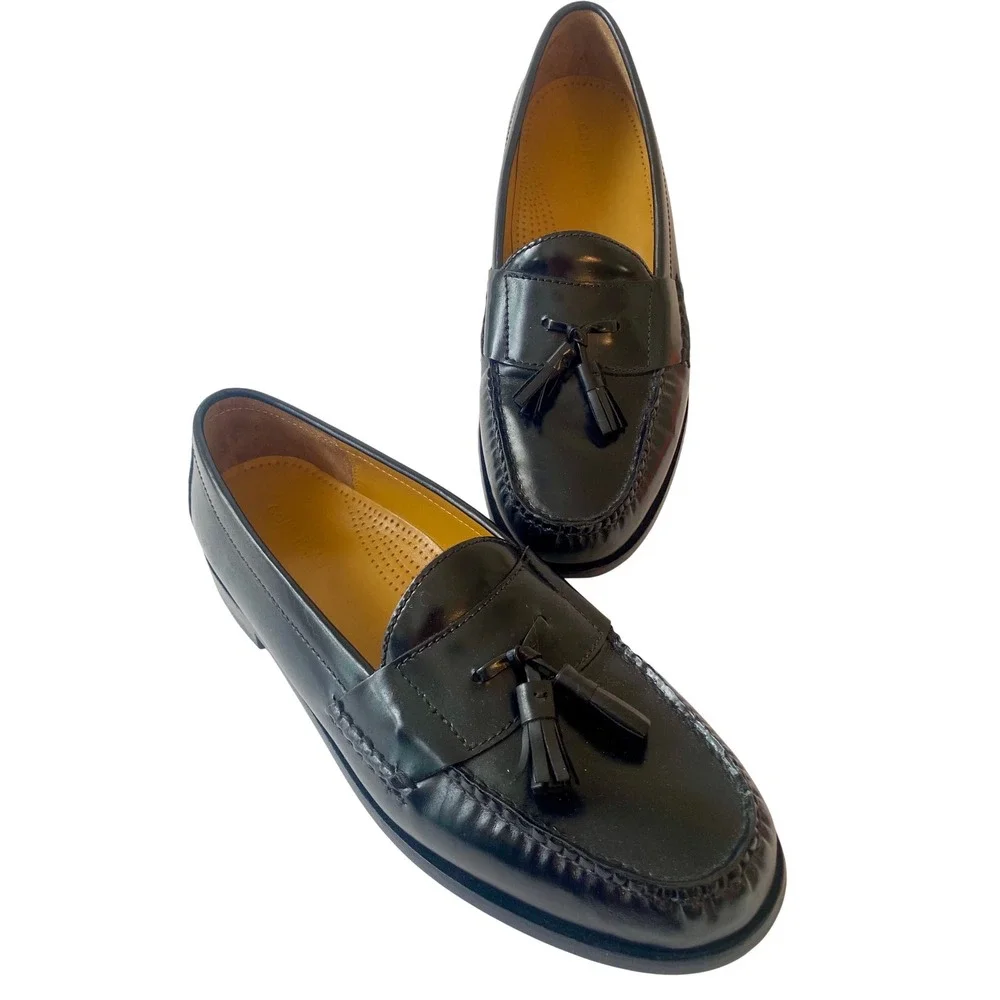 Cole Haan shoes Mens Pinch Tassel Loafers Black Leather Dress Shoes luxury‎