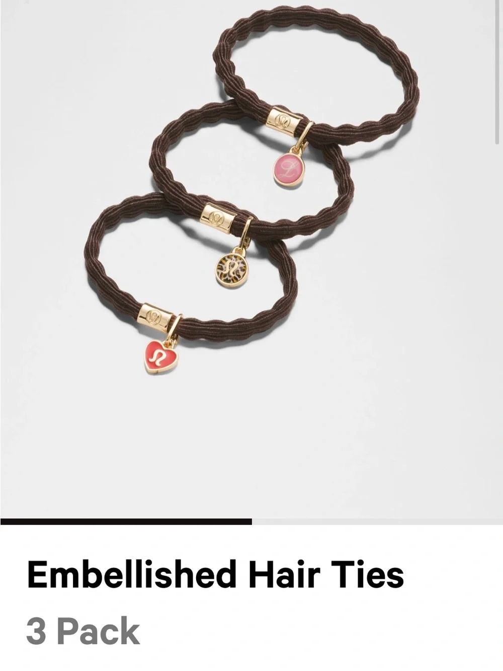 Lululemon Charm Hair Ties - Brown with Red & Pink Charms (3 Pack) NWT