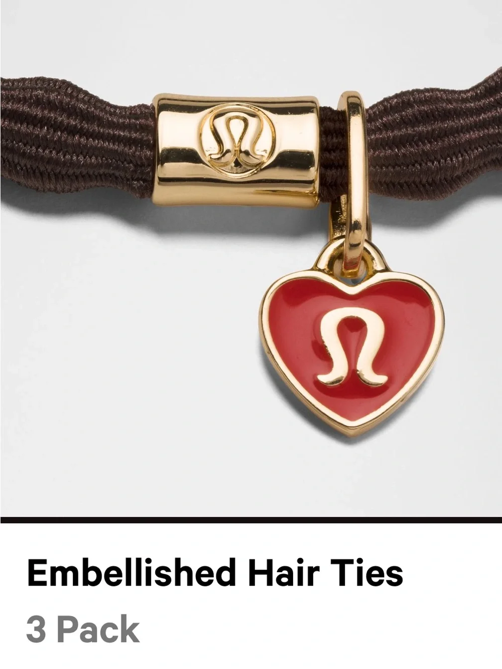 Lululemon Charm Hair Ties - Brown with Red & Pink Charms (3 Pack) NWT