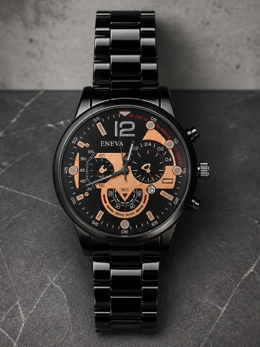 ENEVA Black and Rose Gold Chronograph Bracelet Watch