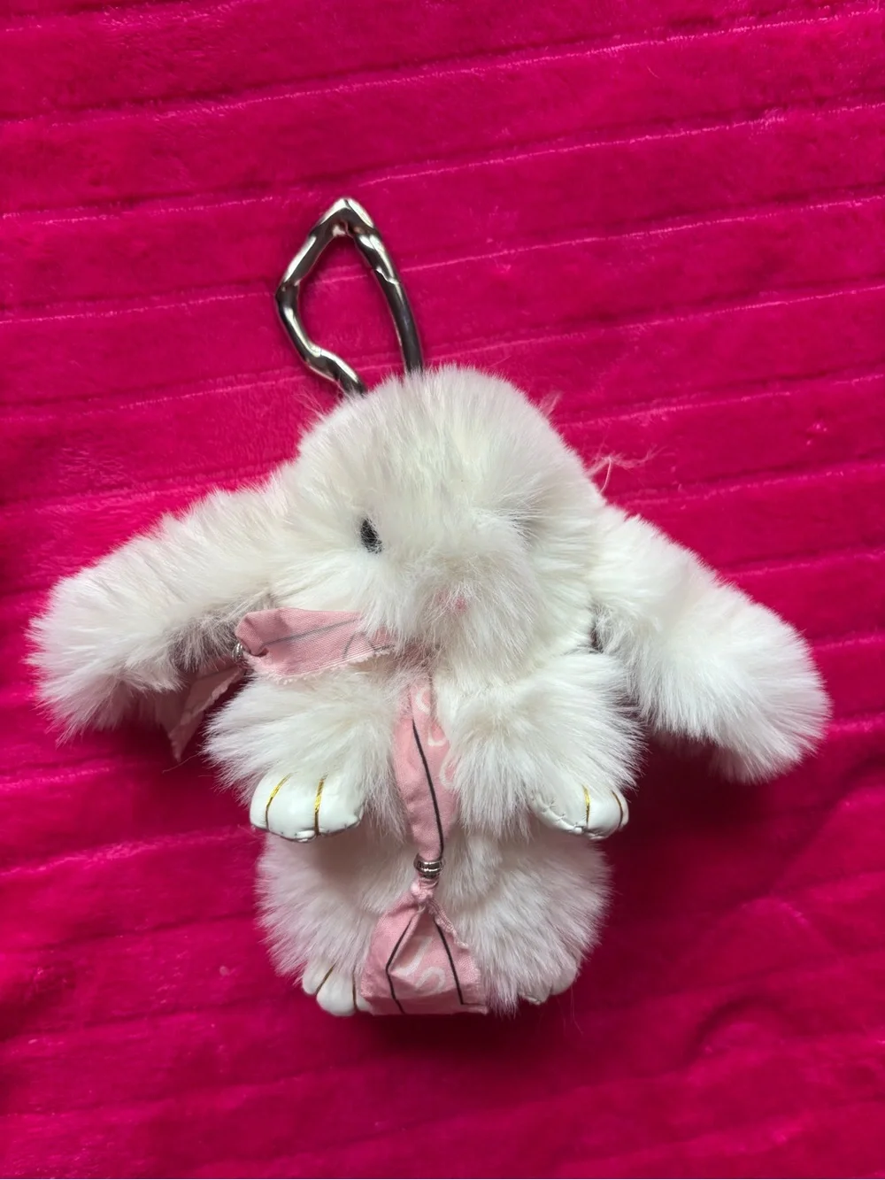 Free People Pink and Cream Bunny Fur Keychain