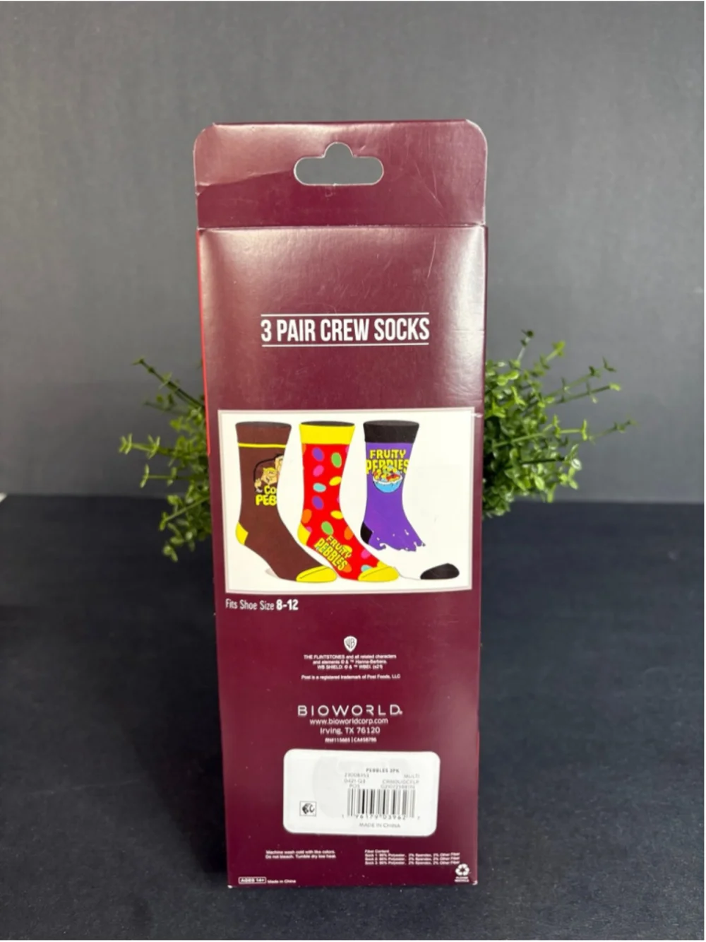 Post Coco Pebbles Three Pairs Crew Socks Men’s Shor Sizes 8-12 Bioworld