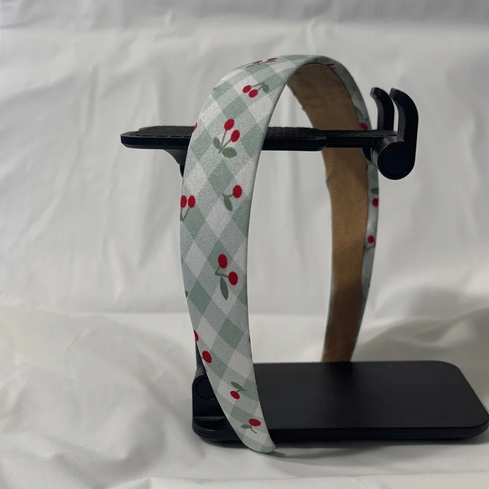 Plaid Headband with Cherry Design