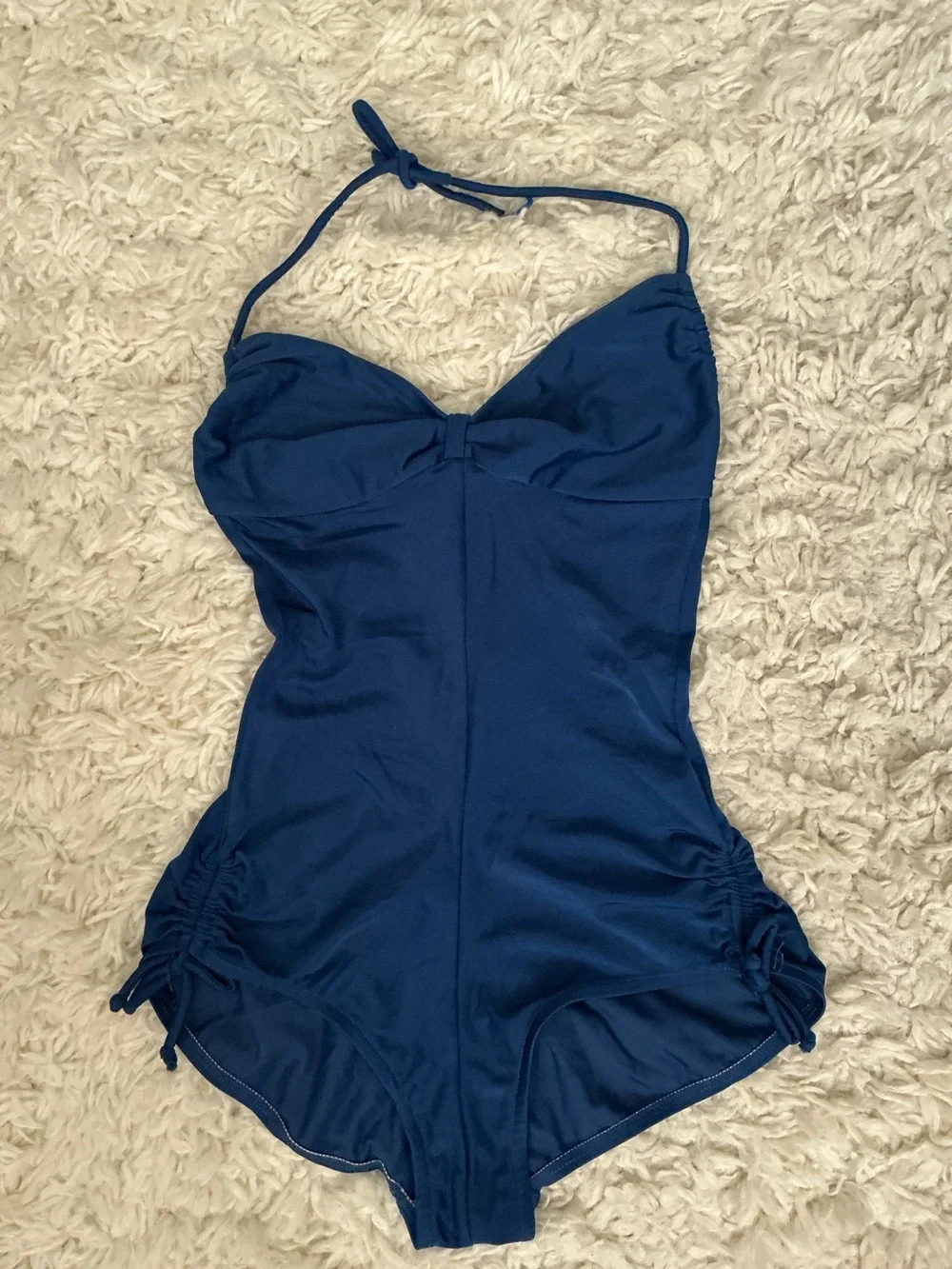 VINTAGE 70s 80s Jordache Bright Blue Ruched One Piece Swimsuit