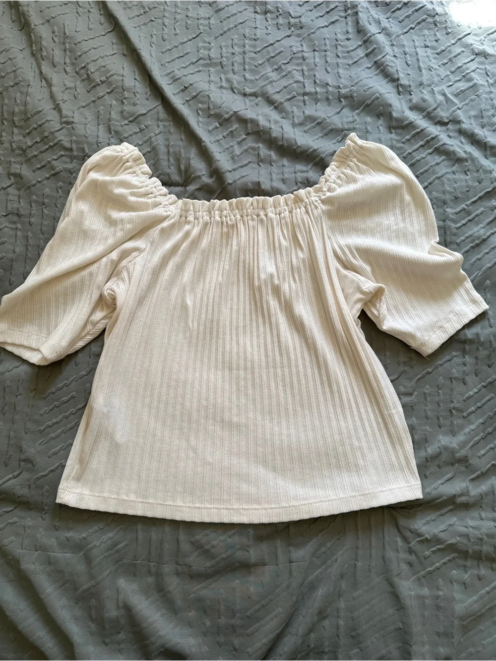 Madewell Off-Shoulder Ribbed Cream Blouse