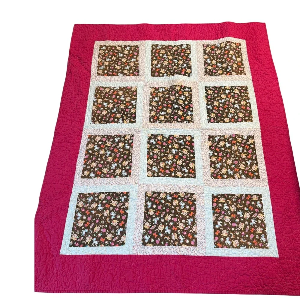 Greater Hartford Quilt Guild Patchwork Quilt Kids Pink 48x60 Unicorn Cottagecore