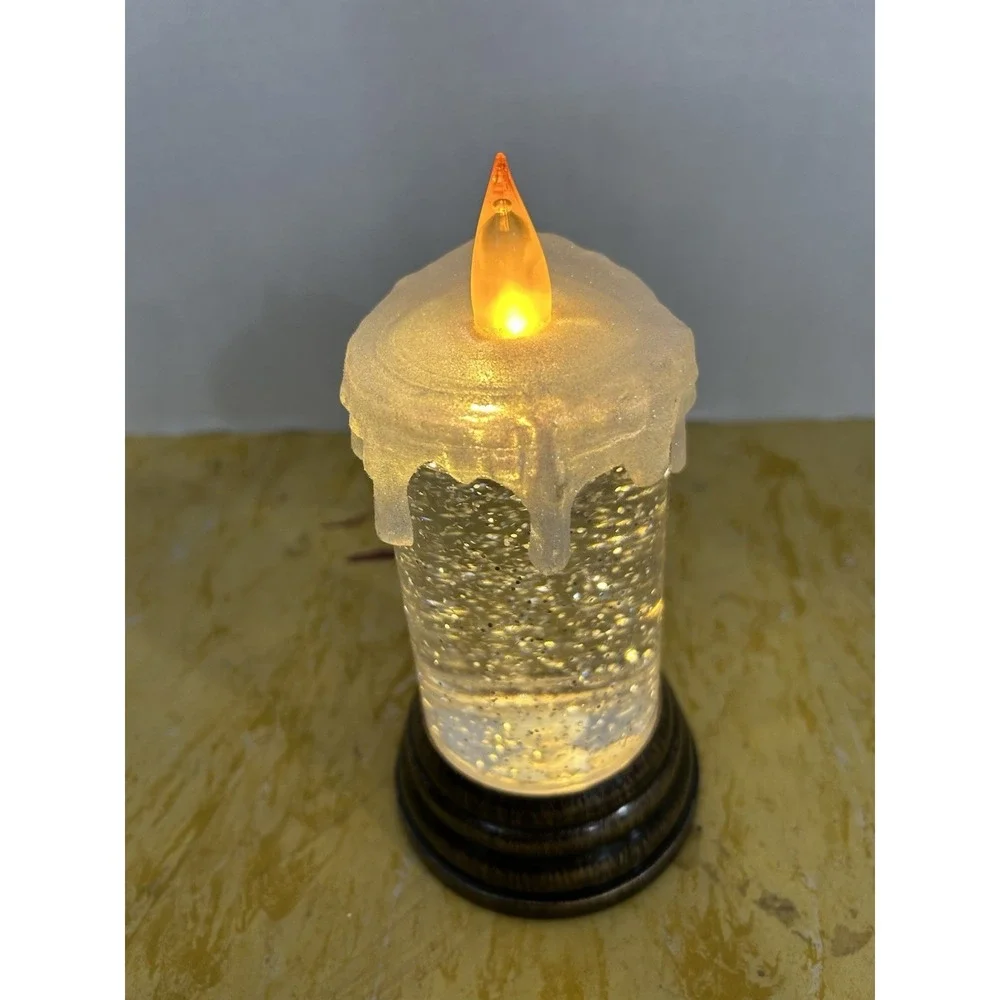 LED Glitter Swirl Water Candle Snow Globe Flickering Flame Bronze Base 1047-195‎