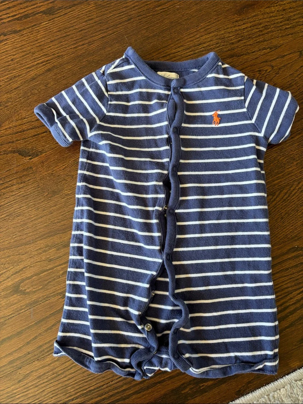 Ralph Lauren Blue & White Striped Infant Cotton One-Piece