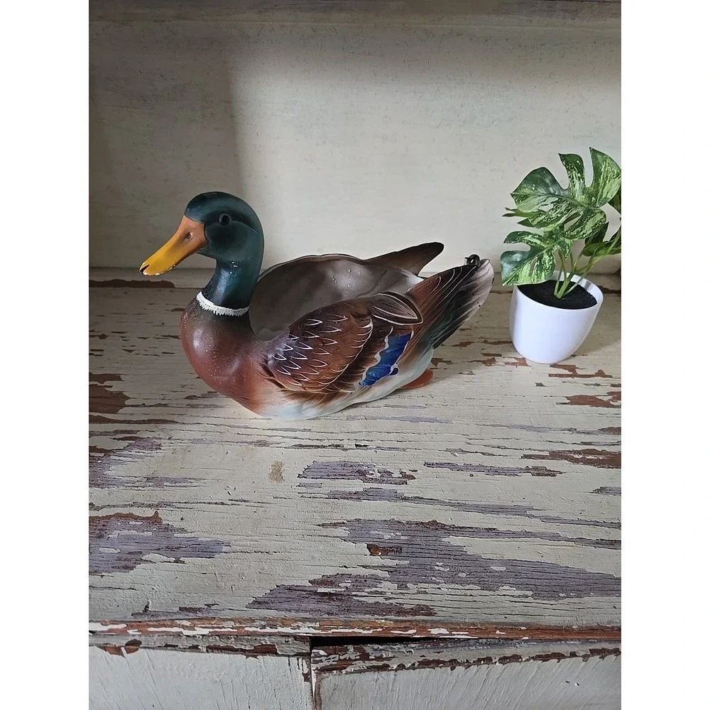 Vtg 1962 Napco Mallard Duck Planter C5427 Hand Painted Ceramic MCM Cabin Deco 8