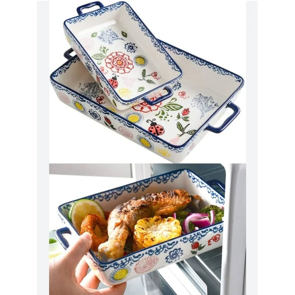 Ceramic Baking‎ Dish Rectangular Bakeware Set Baking Pan, 2-Piece Stoneware