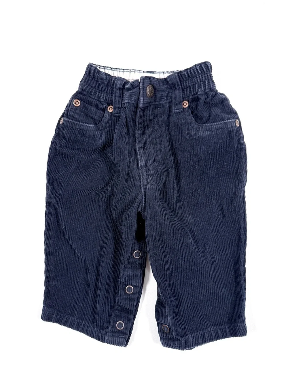 VINTAGE BABY GAP 2003 Y2K Navy Corduroy Snap Crotch Baby Pants 3-6M