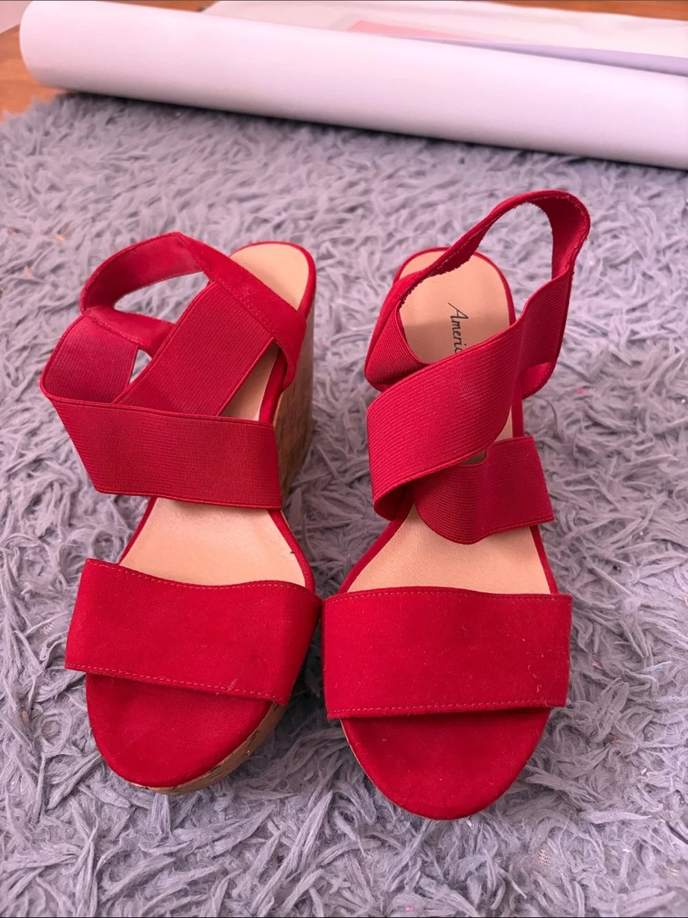 American Eagle Outfitters Red Elastic Crossover Wedge Sandals